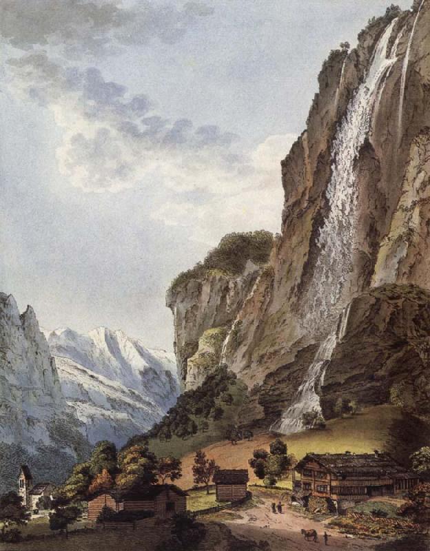 Fall d-eau apellee Staubbach in the Vallee Louterbrunnen, Johann Ludwig Aberli